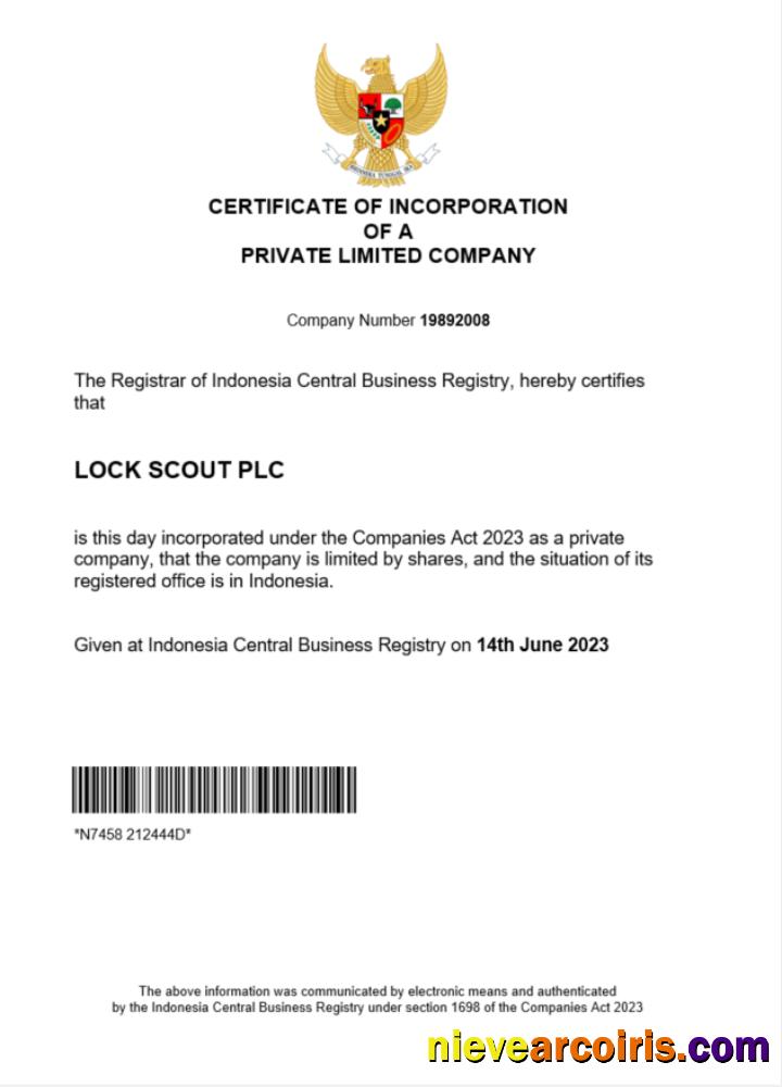 Indonesia certificate of registration